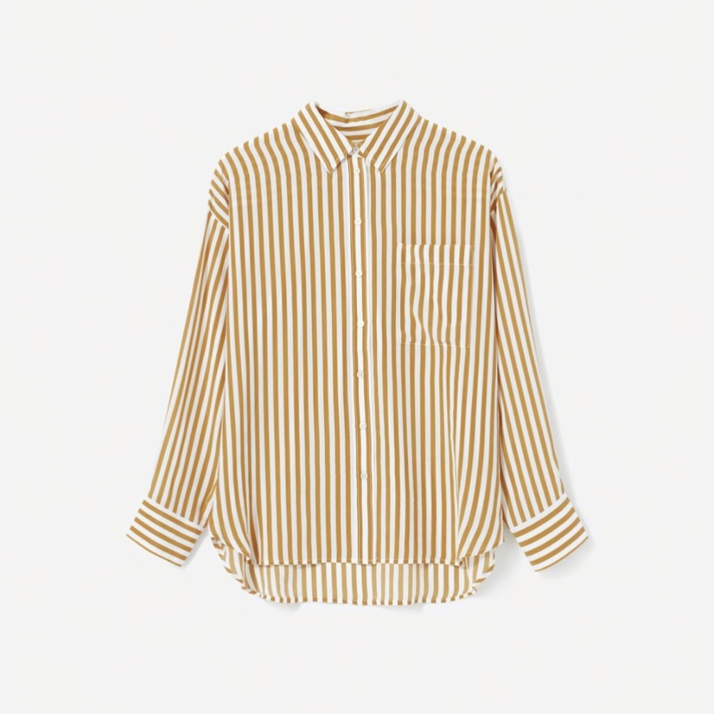 Silk Long Sleeve Stripe Shirt White/Yellow